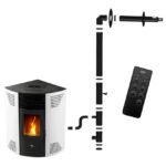 Stufa a pellet angolare Iseos 12,2 kW Bianco Sannover + Kit di installazione